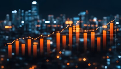 Investment Growth, Stock Market Uptrend in City Skyline, Business and Financial Chart Background