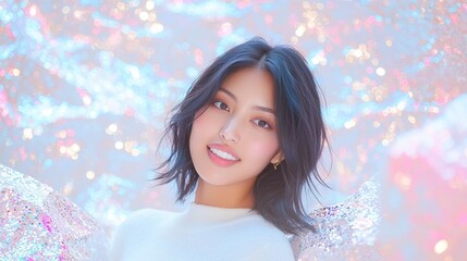 Capturing elegance a portrait of radiance amidst a magical dreamlike background of glittering hues and soft light