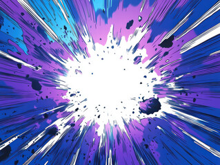 Dynamic explosion with vibrant purple and blue energy burst in a comic style.