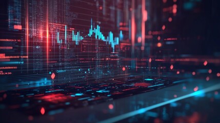 Fototapeta premium Futuristic financial data visualization with red and blue lines