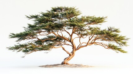 Vibrant cedar tree with layered branches and pointed leaves, adding a rustic forest touch, isolated on white background