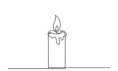 One line drawing of Burning fire candle. continuous line candlelight icon isolated on a white background. Hand-draw candle light flame vector illustration. candle for print, banner, logo, or symbol.