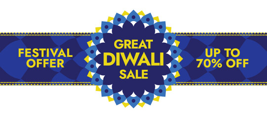 Great Diwali Sale With 10, 20, 30, 40, 50, 60, 70, 80, 90 percent off. Festival Offer Banner Celebration Vector Design