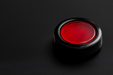 close up of red button on the black background with copy space