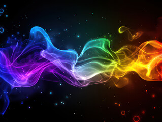 Obraz premium Abstract swirling rainbow smoke with bright colors against a dark background.