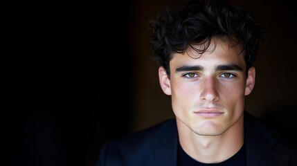 Obraz premium Captivating portrait of a young man with distinctive features and intense gaze perfect for lifestyle and emotional themes