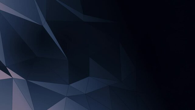 Dark blue low poly shapes geometric abstract background animation with copy space. Full HD and looping.