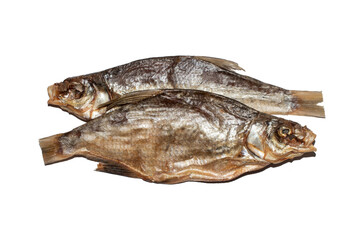 Dried bream on a white background.Dried fish for beer.