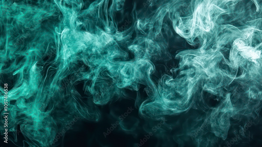 Poster a dense cloud of smoke swirling against a dark background, creating a mysterious atmosphere.
