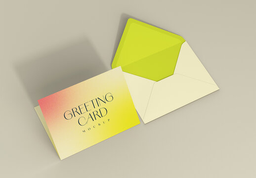 Envelope with Folded Greeting Card Mockup