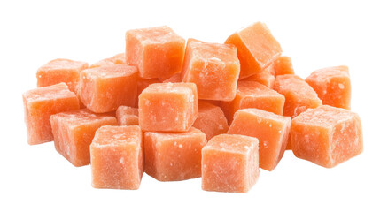 pile of salmon cubes isolated transparent background
