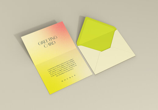 Envelope with Folded Greeting Card Mockup