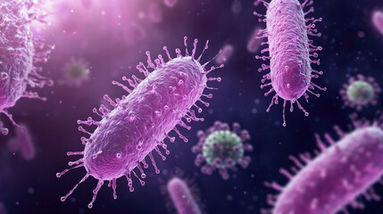 Fototapeta premium Close up of bacteria and virus cells. Biology, Science medicine background