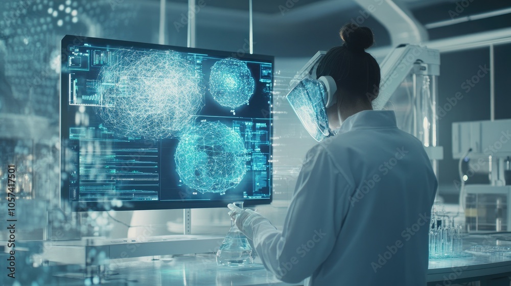 Leinwandbilder Advanced AI interface analyzing complex data in the background of a futuristic lab