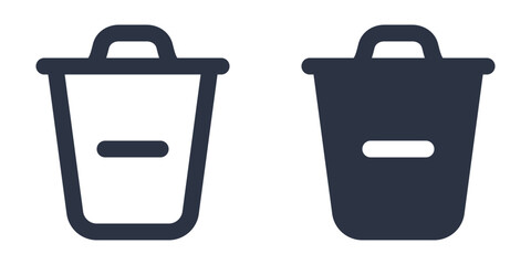 Remove from Trash Bin or Trash Bin with Minus simple icons set designed in filled, outline, line and stroke style