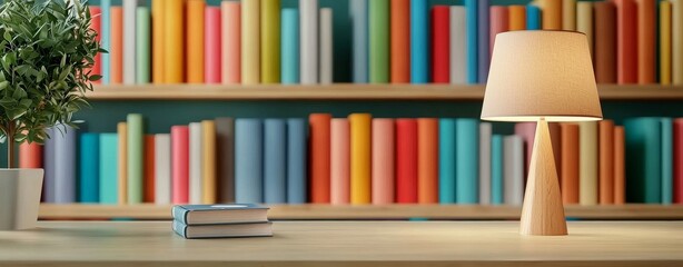 Empty Desk with Books and Lamp - 3D Rendering