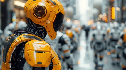 Futuristic Robot Army in Cyberpunk City
