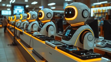 Fototapeta premium Futuristic Robots Providing Customer Service in a Retail Store
