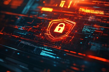 Obraz premium Digital padlock symbolizing cybersecurity protection within a futuristic data network at night