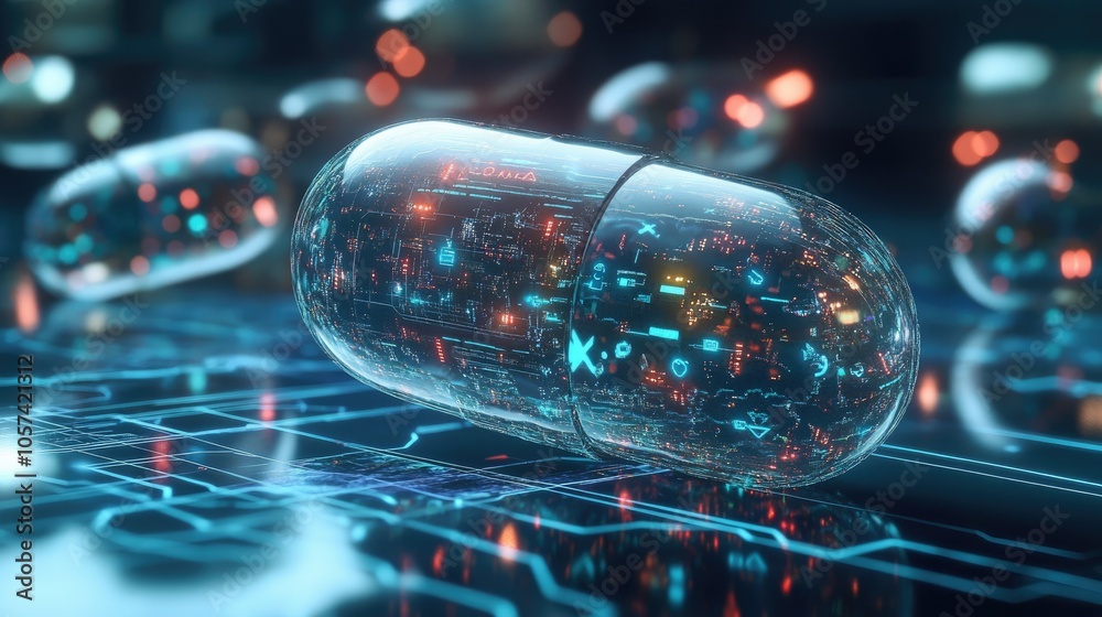 Aufkleber concept of ai medicine pill with tech patterns, revolutionizing future healthcare