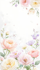 Delicate Floral Border with Soft Pink and Yellow Pastel Flowers