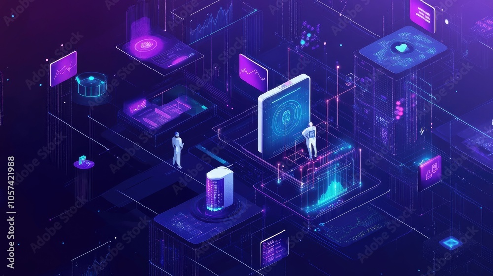 Poster Conceptual banner of blockchain, AI, and multi-agent systems working together in personalized medicine