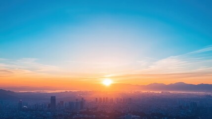 Fototapeta premium Aerial view of dramatic sunset or sunrise and blue sky 
