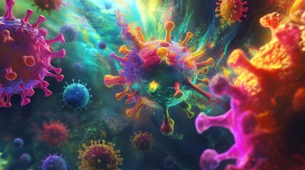 Fototapeta premium Illustration of flu virus mutation over time, abstract and vibrant