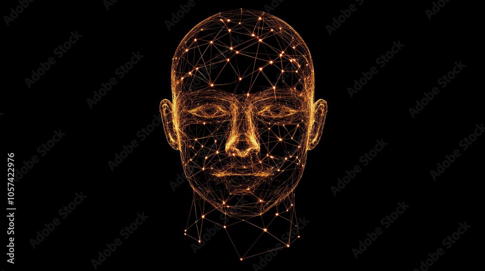 Poster Digital human head with connected AI network lines, representing advanced artificial intelligence