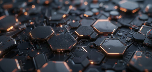 Obraz premium Futuristic Dark Hexagonal Grid with Orange and Black Accents