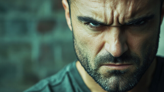 Man with an angry expression and intense gaze
