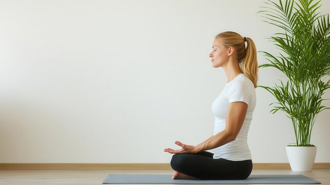 Woman doing catcow yoga pose, focusing on spine flexibility, soft studio lighting, wellness theme
