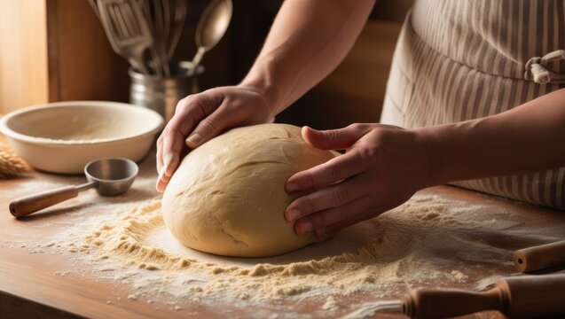 Crafting bread dough with wheat flour, showcasing the art of baking from scratch