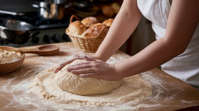 Crafting bread dough with wheat flour, showcasing the art of baking from scratch