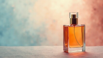Elegant Perfume Bottle with Diffused Lighting and Vibrant Backdrop
