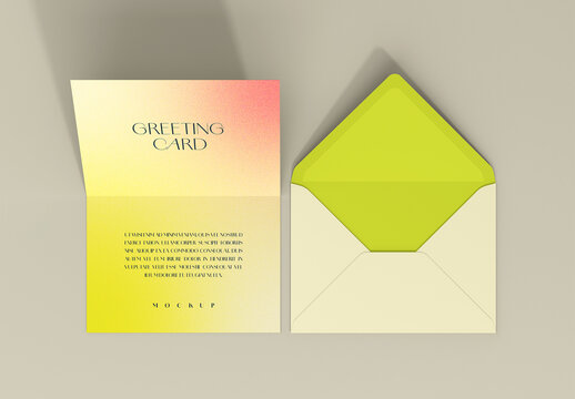 Envelope with Folded Greeting Card Mockup