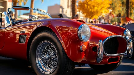 Classic Red Convertible Car with Chrome Wheels