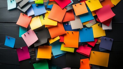 Colorful Sticky Notes on Black Wooden Background