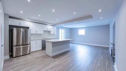 Fototapeta premium Minimalist White Kitchen with Stainless Steel Appliances