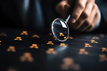 Magnifying glass zoomed on "Experience" section, recruiter's commitment to finding qualified candidates