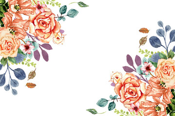 Banner con fiori autunnali, illustrazione ad acquerello isolata, cornice angolare orizzontale, sfondo autunnale © sommaria