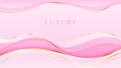 Sweet Pink and Luxury golden line background pink shades in 3d abstract style. modern template romance and deluxe design