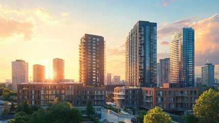 Fototapeta premium Modern urban living with high-rise apartments and smart