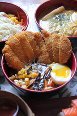 delicious ramen noodle with various topping chicken katsu