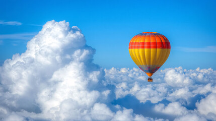 Fototapeta premium Colorful hot air balloons flying over mountain, Hot air balloon above high mountain at sunrise or sunset. 
