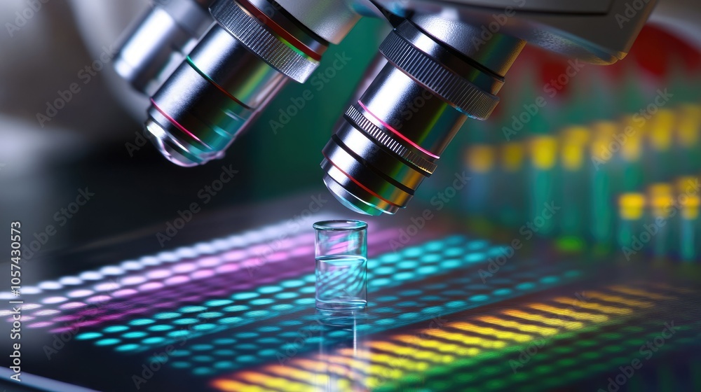 Poster Scientist working with DNA sequencing equipment in a sterile lab setting, analyzing genetic samples under a microscope