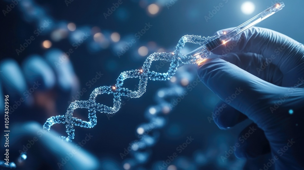 Poster Team of scientists researching DNA analysis with a focus on gene editing and biotechnology in a lab