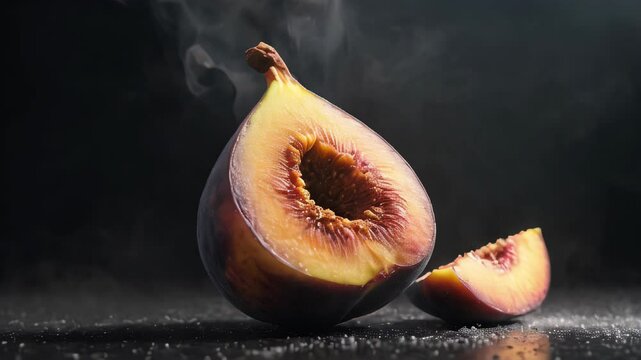 fig dessert on a black background, Generative AI.