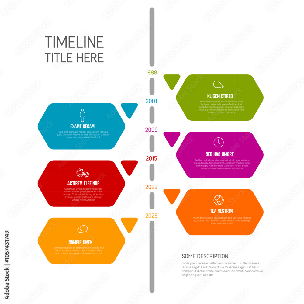 Poster simple solid color timeline template with content hexagons and triangle arrows multipurpose time lin