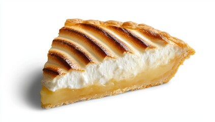 Side View of a Lemon Meringue Pie Slice Isolated on White Background